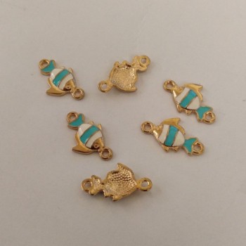 Enamel Fish Connector, 22x13mm, pack of 6, yellow metal