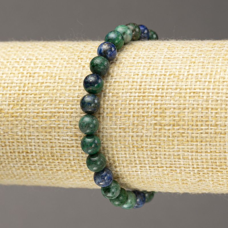 Elastic bracelet with natural azurite stone, smooth beads, diameter 6(±)mm