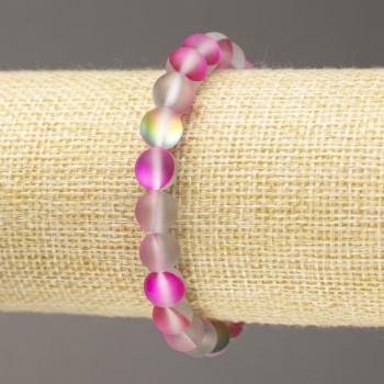 Elastic bracelet with opal glass, smooth beads, rose-gray matte, diameter 8 mm ±, length 18 cm ±