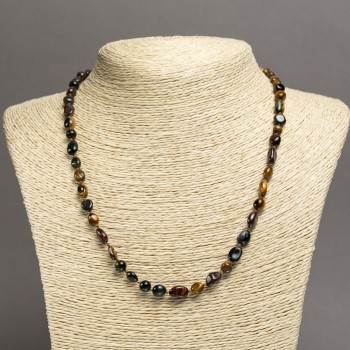 Necklace of natural stones: Tiger's Eye, Falcon's Eye, Bull's Eye, faceted beads, 8×6 mm +/-, length 45 cm+