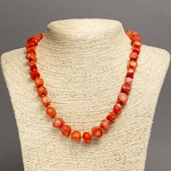 Natural orange coral necklace, faceted beads, 12x10 mm diameter, 45 cm length