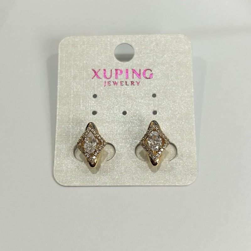 Earrings Xuping 18K Gold Plating with White Crystals, 15x10 mm diameter +