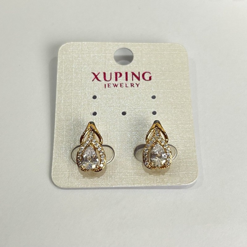 Xuping Earrings with 18K Gold Plating and White Crystals, Diameter 15x8 mm +