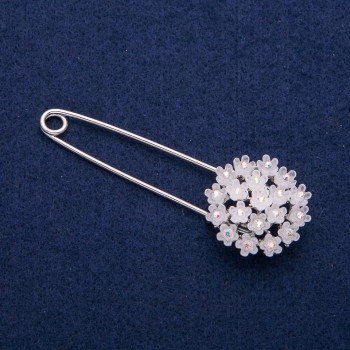 White Hydrangea Brooch with Crystals