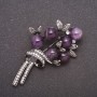 Brooch with natural amethyst gemstone 'Bouquet' in gray metal, 67x42 mm