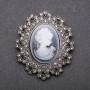 Cameo Brooch with Gray Crystals, Gray Metal, 54x45 mm