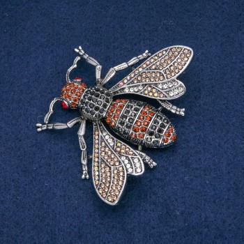 Butterfly Brooch with Golden and Black Crystals