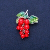 Grapes Brooch Pendant with Imitation Coral Beads and Green Enamel, Silver Metal 35x45 mm