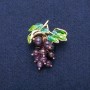 Grapes Brooch-Pendant with Amethyst Beads and Green Enamel, Gold-Toned Metal 35x45mm