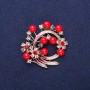 Brooch with Coral, Purple Enamel and Gray Rhinestones, Gold-Tone Metal 43 mm