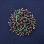 Brooch-pendant 'Sprigs' with natural Amethyst, green enamel, gold-toned metal 60mm