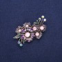 Brooch Bouquet with Pink Cat's Eye, Enamel and Crystals, Gold-tone Metal 33x58mm