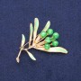 Cat's Eye Flower Brooch, Green Enamel, Gold-tone Metal 42x51mm