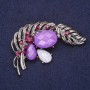 Brooch Feather of the Firebird with rhinestones, lavender-gray, 55×38 mm, silver metal