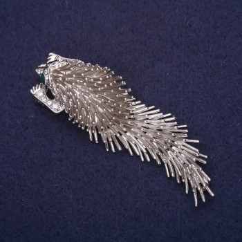Hedgehog Porcupine Brooch 75×23 mm, Silver-Toned Light Metal