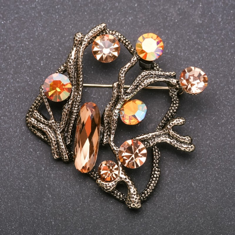 Large Accent Brooch with Yellow Crystals 'Chameleon' Yellow Metal 55×55 mm