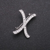 Initial X Brooch with White Crystals, Gray Metal Finish, 27x21 mm