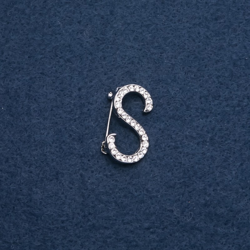 Brooch with initial 'S', 28x17mm, silver color