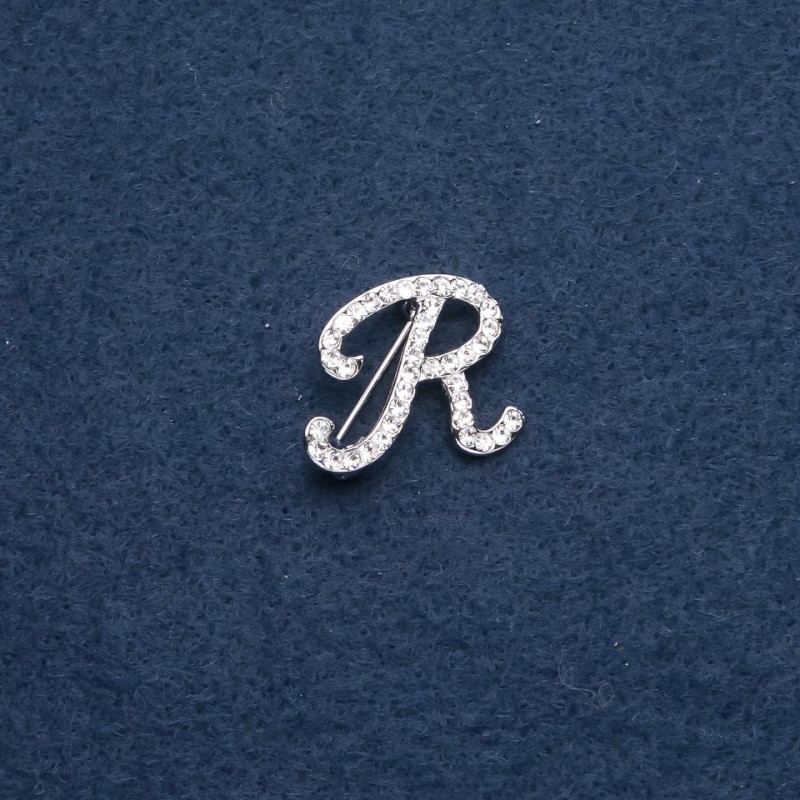 Brooch with initial letter 'R' 26×26 mm metal color 'silver'
