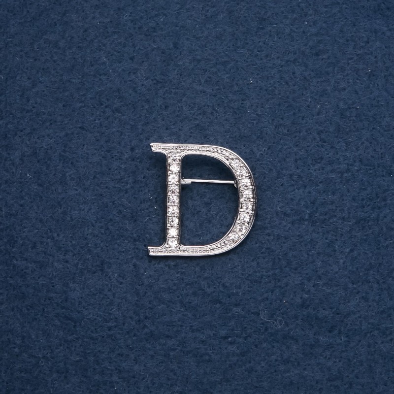 Brooch with initial letter 'D' 30x28mm, metal color 'silver'