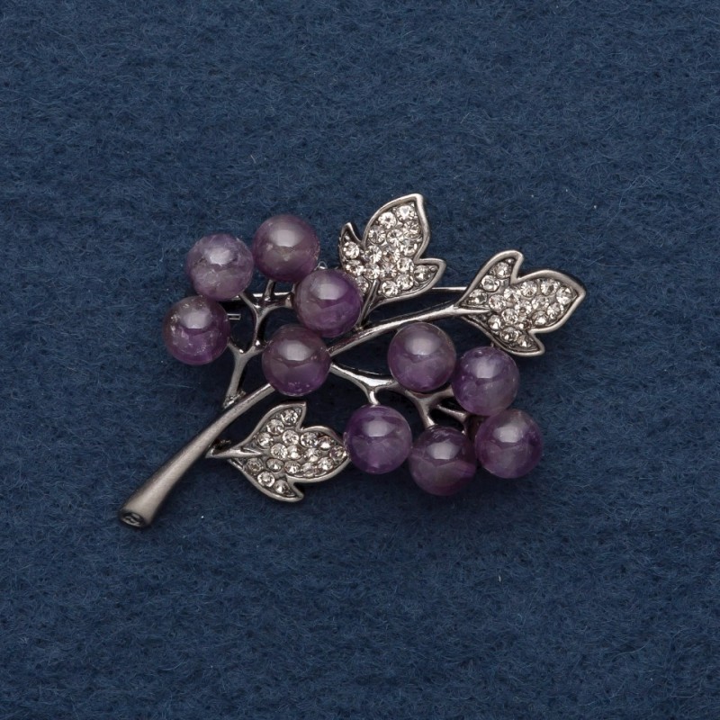 Brooch 'Amethyst Berries' 5x4 cm Gray Metal