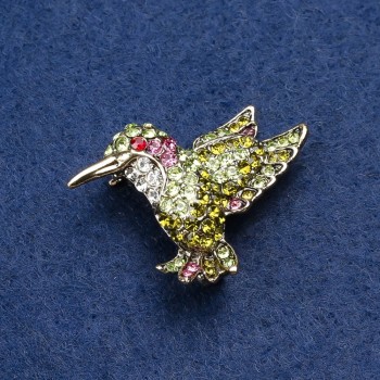 Hummingbird Brooch in Gold-Tone Metal with Rhinestones 25×33 mm +