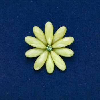 Brooch 'Flower' lime green gray metal 48mm +