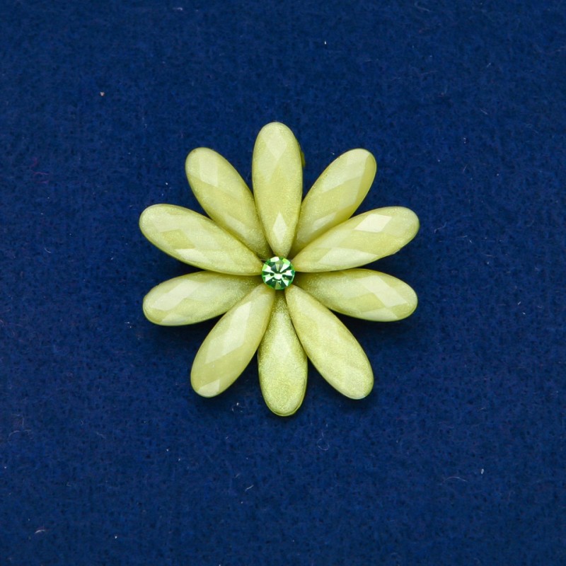 Brooch 'Flower' lime green gray metal 48mm +