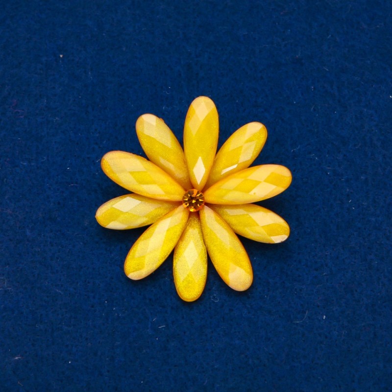 Brooch 'Flower' yellow and gray metal 48mm +