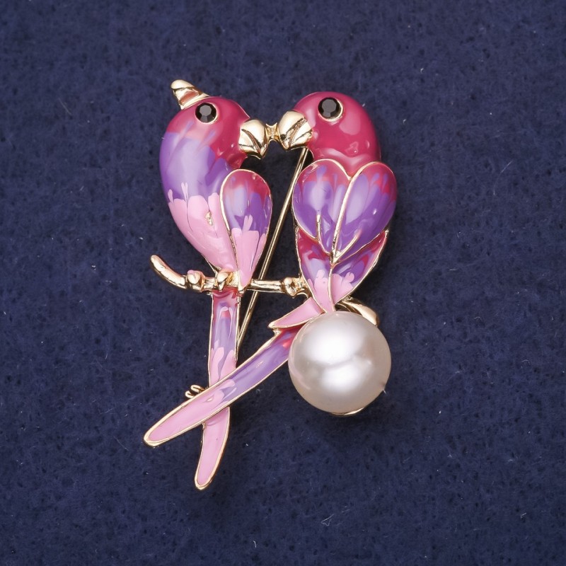 Brooch 'Parrots with Pearl Inlay'