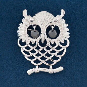 Lace Owl Brooch, Gray Metal, 40×32 mm