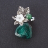 Brooch 'Pearlescent Flower Flora', nephrite bead (named after), agate cabochon in silver-toned metal
