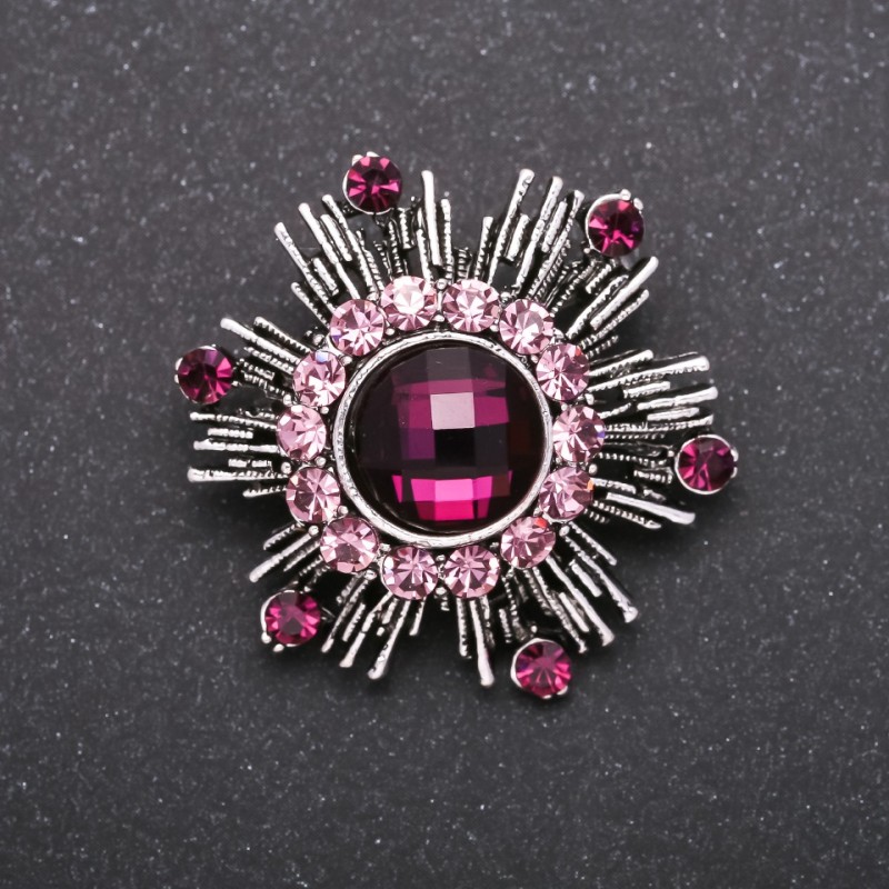 Brooch Star Series 'Accent' Purple Crystal Gray Metal 37mm