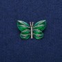 Brooch Butterfly with Green Enamel and Crystals, 22×33 mm, Golden Metal