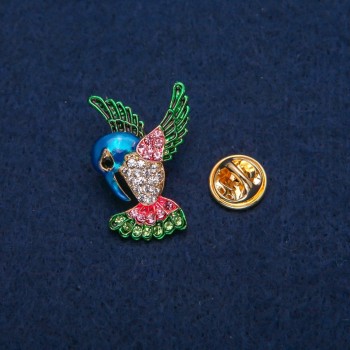 Brooch Hummingbird with Colorful Enamel and Crystals, Gold-Toned Metal 23×31 mm