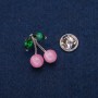Brooch 'Cherries' with beads, Cat's Eye and Crystals, Silver-Colored Metal 16x21mm