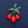 Brooch-Pendant 'Cherries' with Coral Beads (Imitation) and Green Enamel 35x60 mm