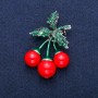 Brooch-Pendant 'Cherries' with Coral Beads (Imitation) and Green Enamel 35x60 mm