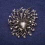 Accent Brooch with Rhinestones and Stone, Color Gray, Black and White, 44x47 mm, Silver-Colored Metal
