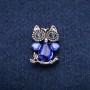 Owl Brooch with Cat's Eye and Blue Crystals, Silvered Metal 19x28 mm
