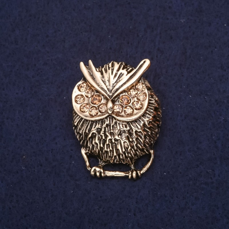 Owl Brooch with Yellow Crystals, 332×25 mm, Gold-Tone Metal