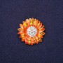 Brooch Flower with Crystals, Enamel, Orange Color, 29mm, Gold-Tone Metal