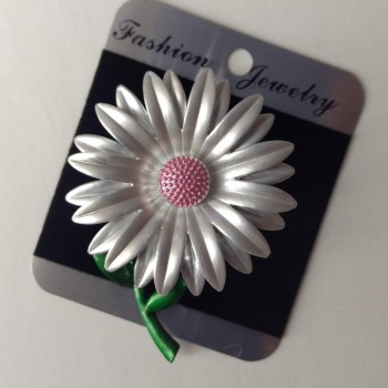 Brooch 'Flower' enamel gray-pink-green 64x49mm