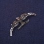 Swallow Brooch, enamel with crystals, gray and black, 54×18 mm, silver-colored metal