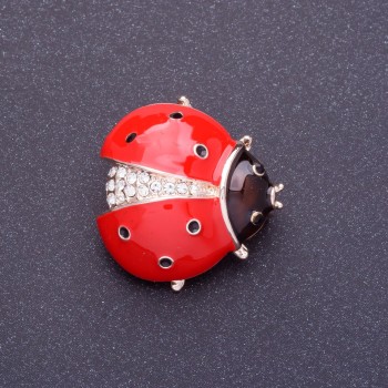 Brooch 'Ladybug' 2.5 cm red enamel, gold-tone metal
