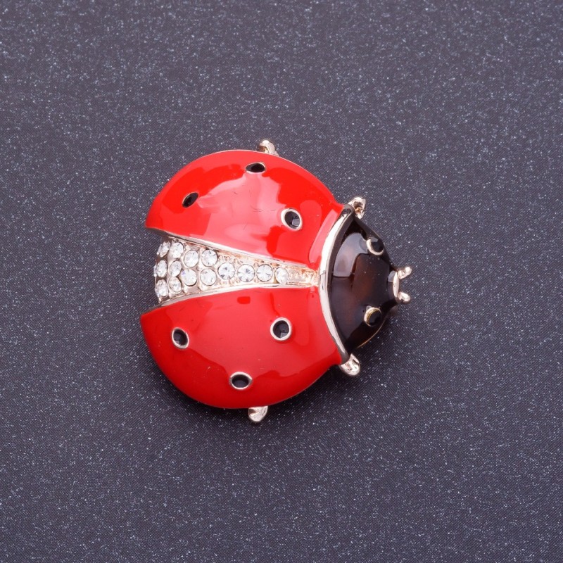 Brooch 'Ladybug' 2.5 cm red enamel, gold-tone metal