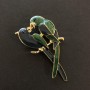 Parrot Brooch with gold-tone metal, green and blue enamel, and black crystals 60x40 mm +
