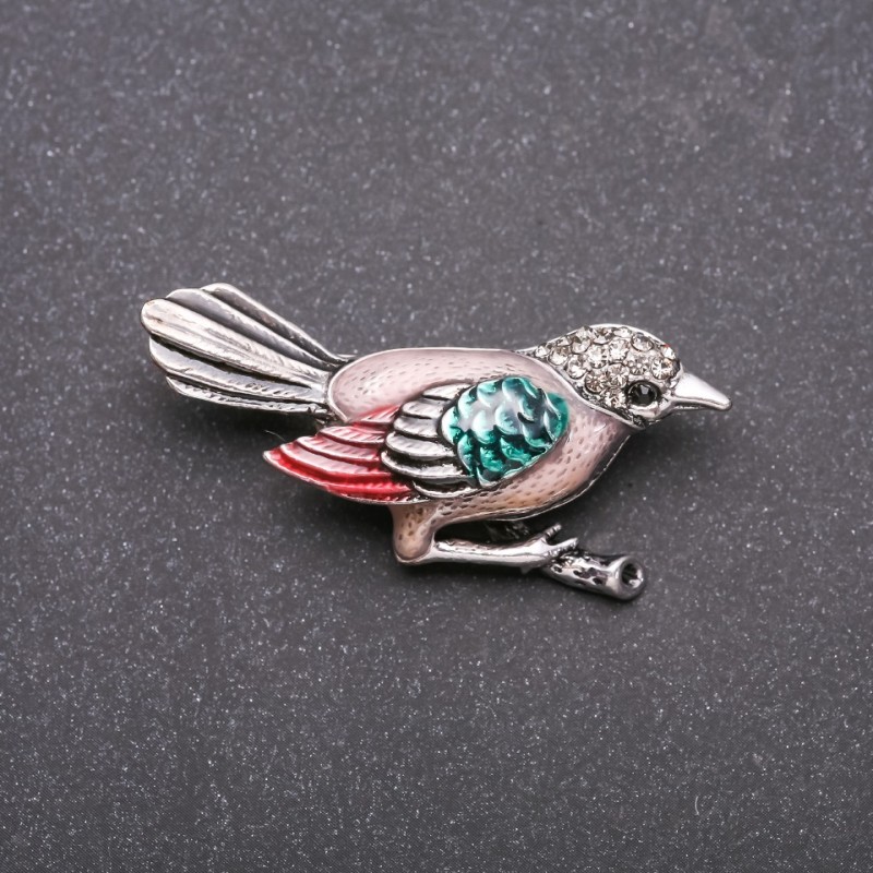 Blue Tit Bird Brooch with Gray Tail, Gray Metal 47×22mm