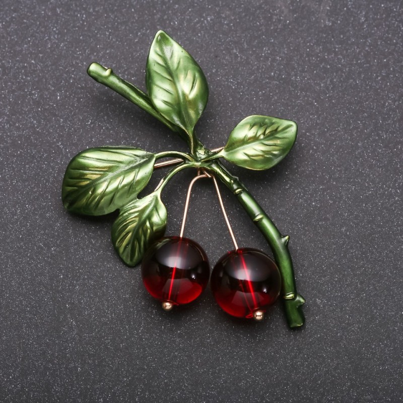 Brooch 'Cherries' in Yellow Metal