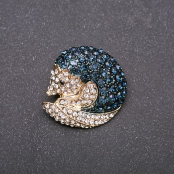 Brooch 'Nosukha' in blue and white crystals on yellow metal 33×35 mm